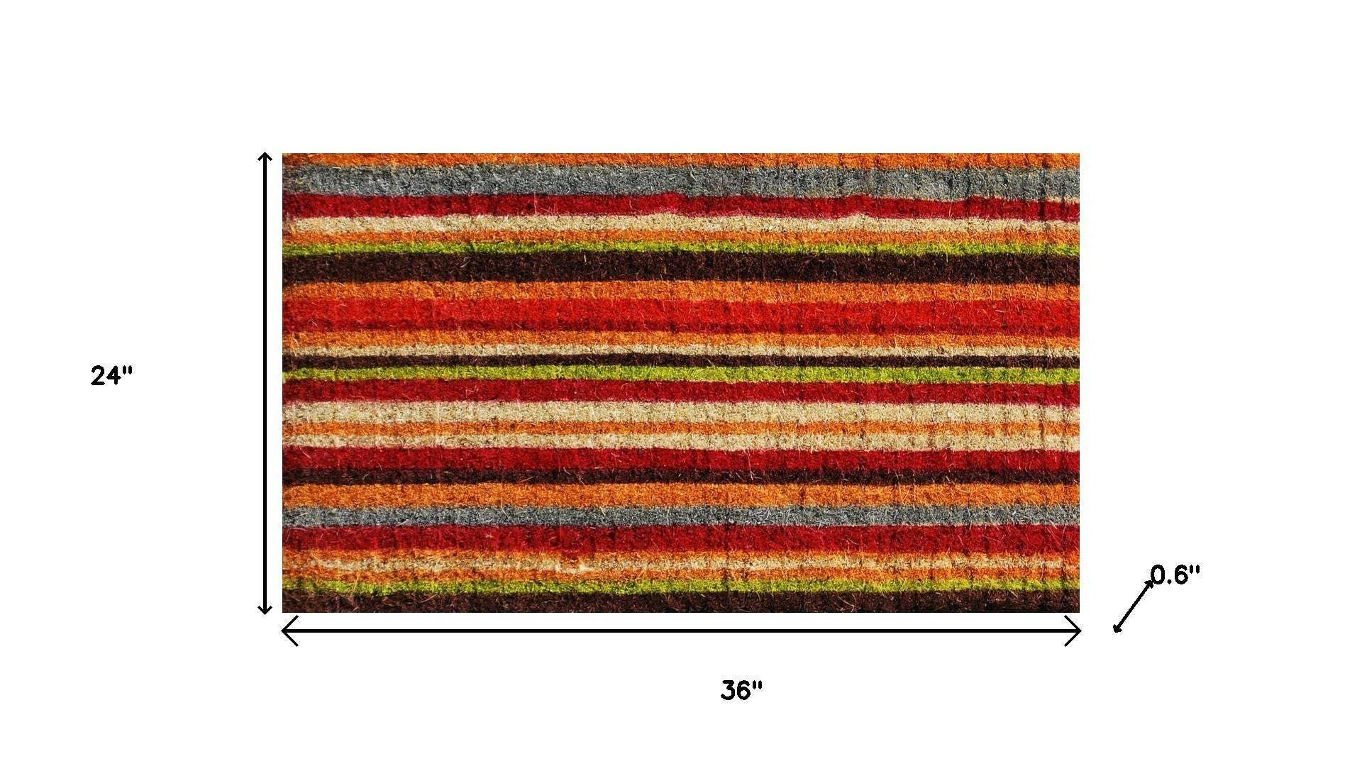 24" X 36" Red Orange And Green Variegated Stripe Outdoor Coir Door Mat - Homeroots - Flyclothing LLC