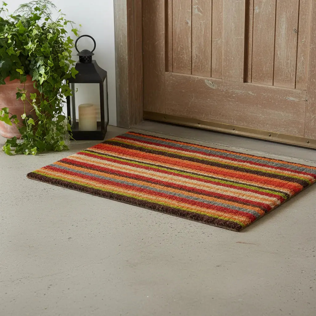 24" X 36" Red Orange And Green Variegated Stripe Outdoor Coir Door Mat - Homeroots - Flyclothing LLC