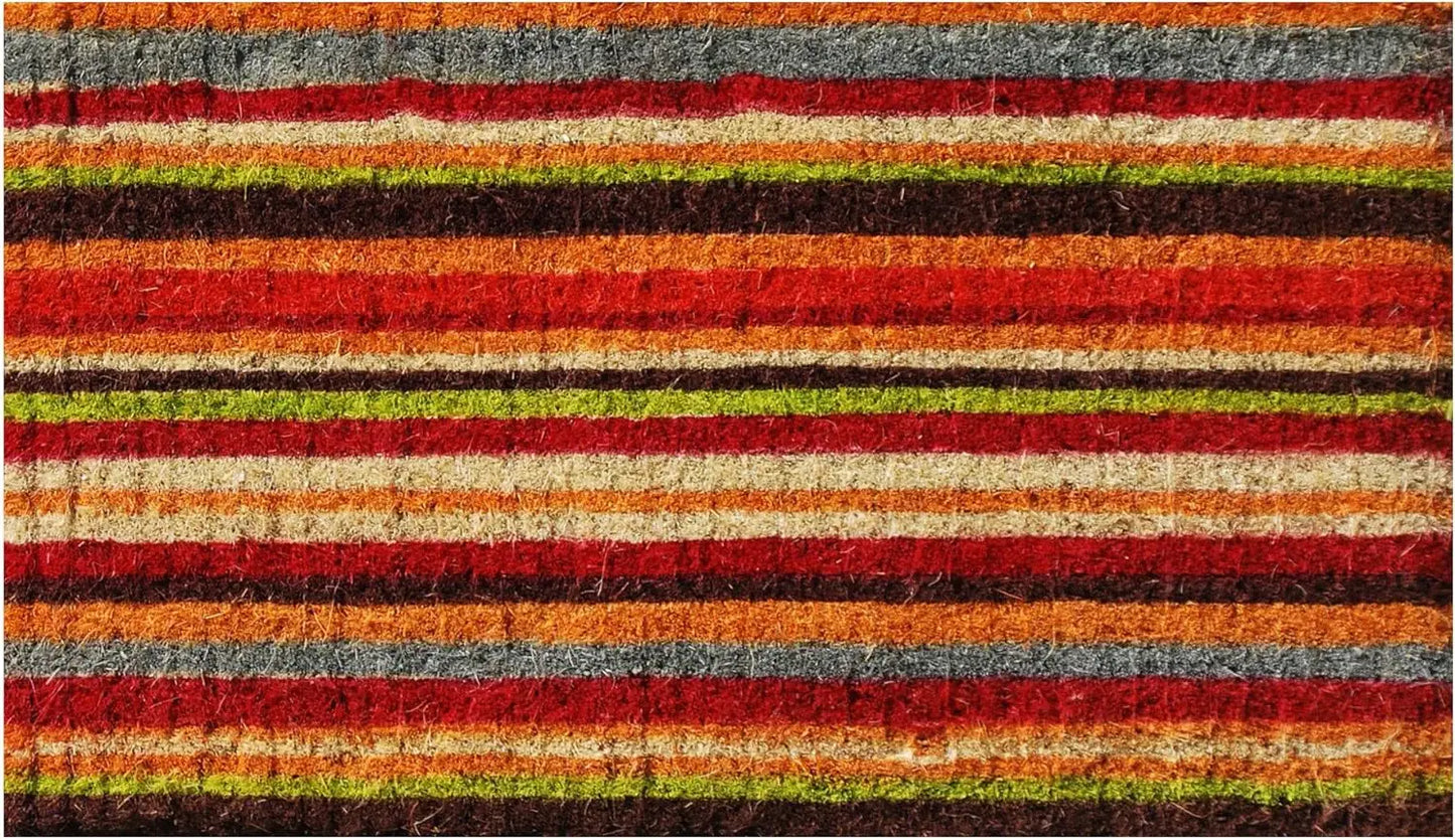 24" X 36" Red Orange And Green Variegated Stripe Outdoor Coir Door Mat - Homeroots - Flyclothing LLC