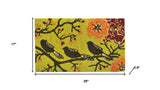 17" X 29" Green Black And Orange Floral Birds Outdoor Coir Door Mat - Homeroots - Flyclothing LLC