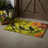 17" X 29" Green Black And Orange Floral Birds Outdoor Coir Door Mat - Homeroots - Flyclothing LLC