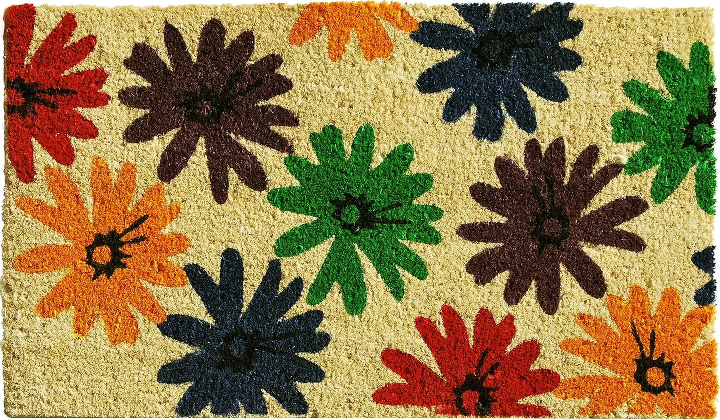 24" X 36" Brown Green And Red Multi Floral Outdoor Coir Door Mat - Homeroots - Flyclothing LLC