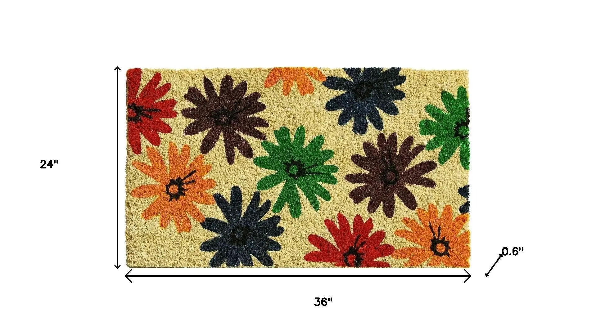 24" X 36" Brown Green And Red Multi Floral Outdoor Coir Door Mat - Homeroots - Flyclothing LLC