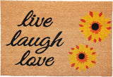 24" X 36" Brown Black And Yellow Floral Live Laugh Love Outdoor Coir Door Mat - Homeroots - Flyclothing LLC