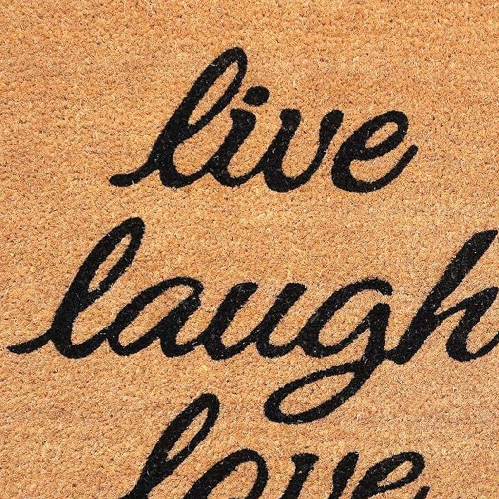 24" X 36" Brown Black And Yellow Floral Live Laugh Love Outdoor Coir Door Mat - Homeroots - Flyclothing LLC
