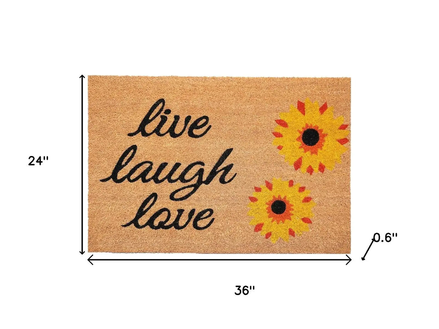 24" X 36" Brown Black And Yellow Floral Live Laugh Love Outdoor Coir Door Mat - Homeroots - Flyclothing LLC