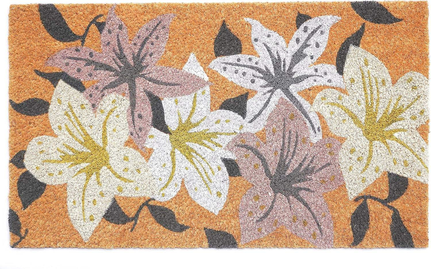 17" X 29" Brown Purple And White Floral Outdoor Coir Door Mat - Homeroots - Flyclothing LLC