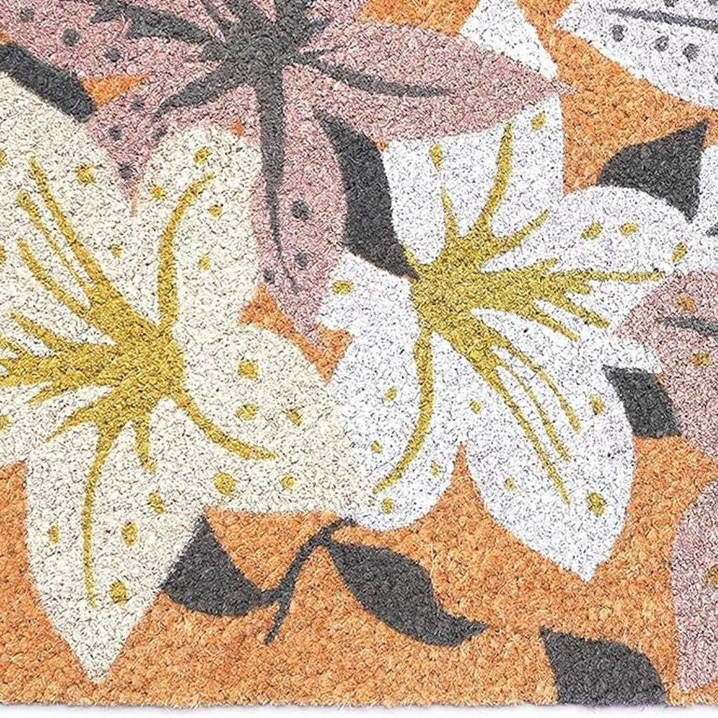 17" X 29" Brown Purple And White Floral Outdoor Coir Door Mat - Homeroots - Flyclothing LLC
