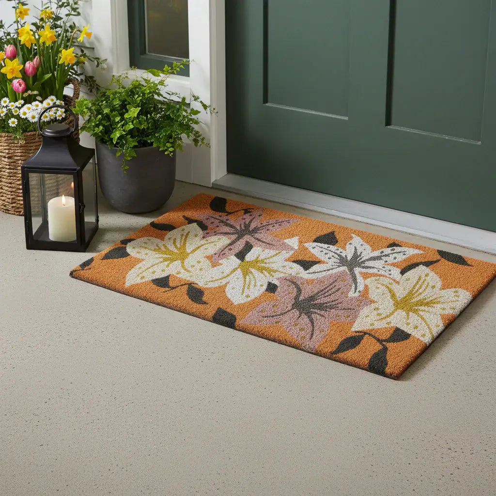 17" X 29" Brown Purple And White Floral Outdoor Coir Door Mat - Homeroots - Flyclothing LLC