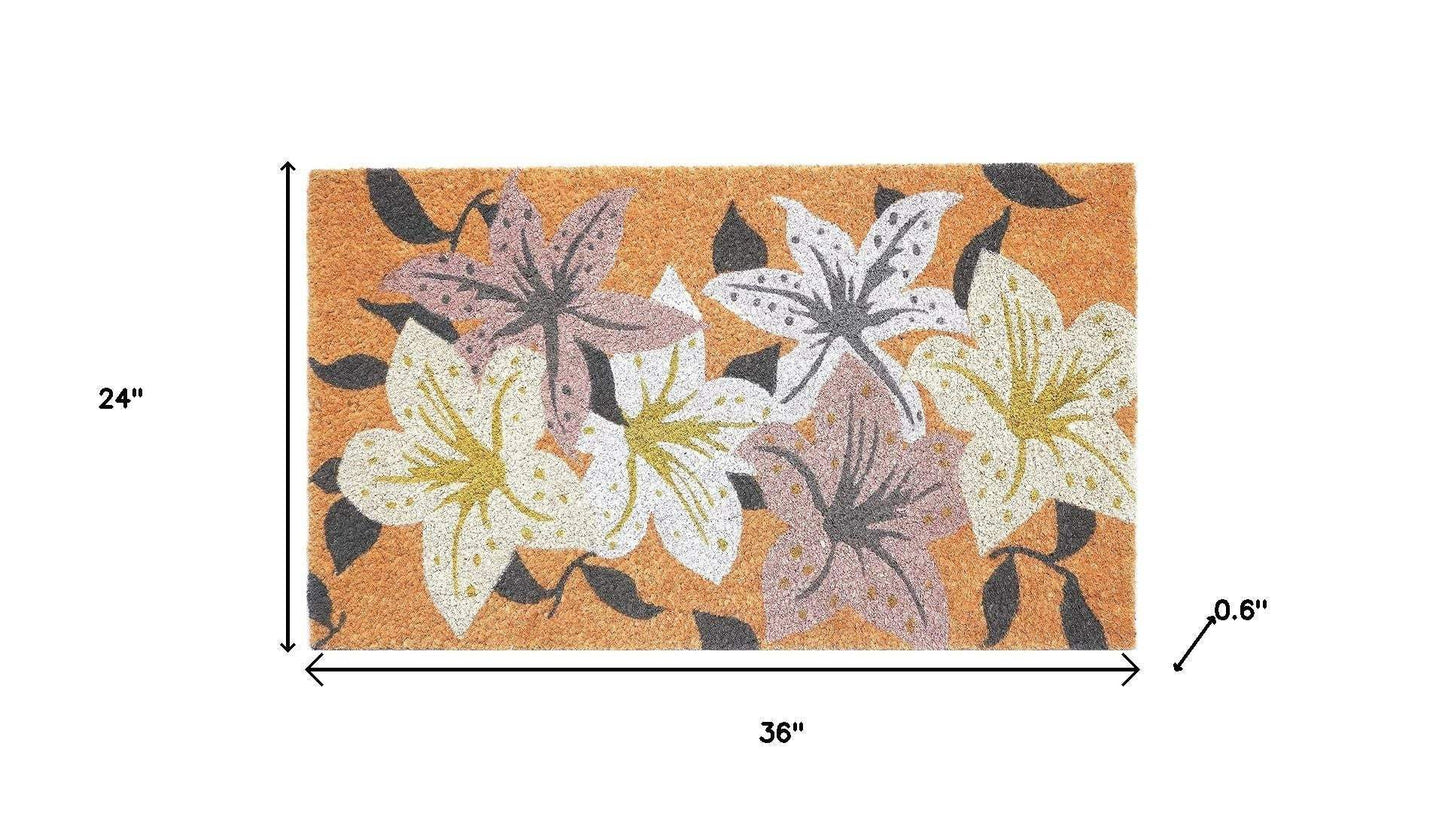 24" X 36" Brown Purple And White Floral Outdoor Coir Door Mat - Homeroots - Flyclothing LLC