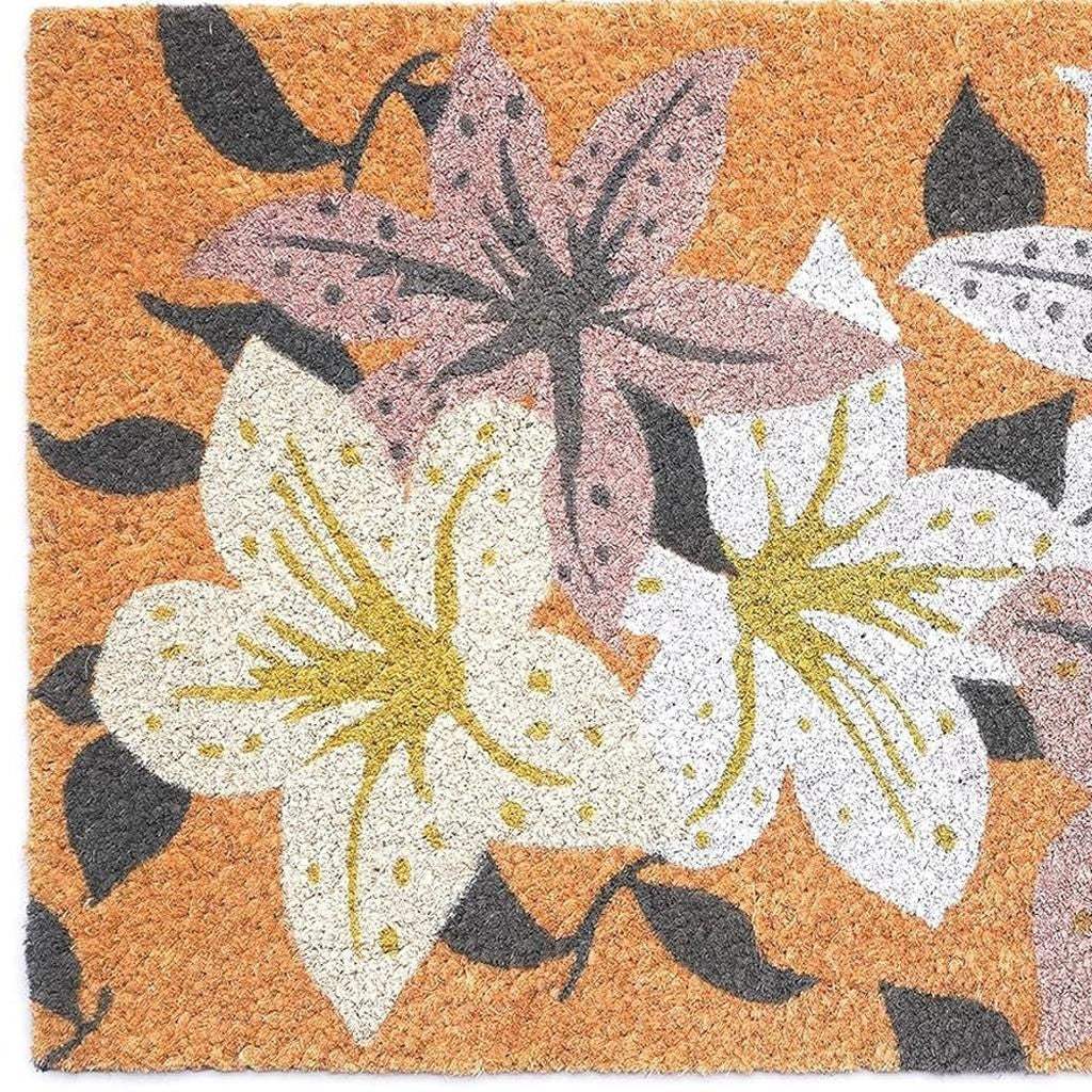 24" X 36" Brown Purple And White Floral Outdoor Coir Door Mat - Homeroots - Flyclothing LLC