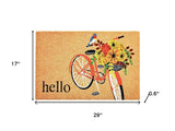 17" X 29" Brown And Orange Bicycle Floral Hello Outdoor Coir Door Mat - Homeroots - Flyclothing LLC