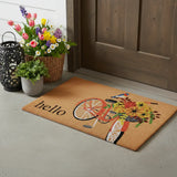 17" X 29" Brown And Orange Bicycle Floral Hello Outdoor Coir Door Mat - Homeroots - Flyclothing LLC