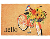 24" X 36" Brown And Orange Bicycle Floral Hello Outdoor Coir Door Mat - Homeroots - Flyclothing LLC