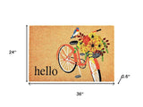 24" X 36" Brown And Orange Bicycle Floral Hello Outdoor Coir Door Mat - Homeroots - Flyclothing LLC