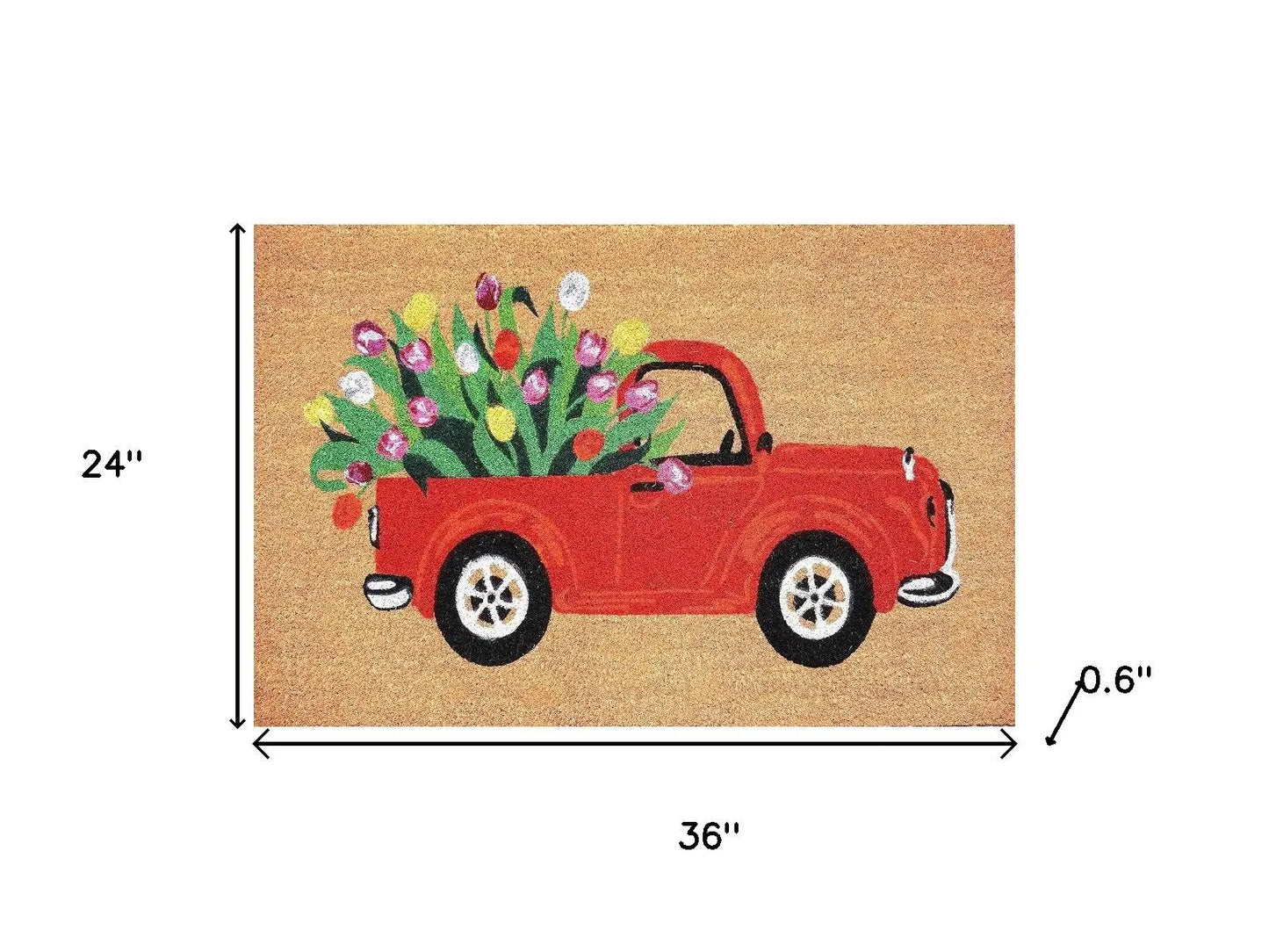 24" X 36" Brown And Red Floral Outdoor Coir Door Mat - Homeroots - Flyclothing LLC