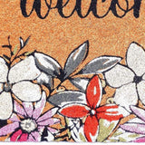 17" X 29" Brown Black And White Floral Welcome Outdoor Coir Door Mat - Homeroots - Flyclothing LLC