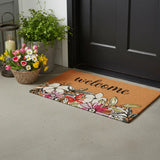 17" X 29" Brown Black And White Floral Welcome Outdoor Coir Door Mat - Homeroots - Flyclothing LLC