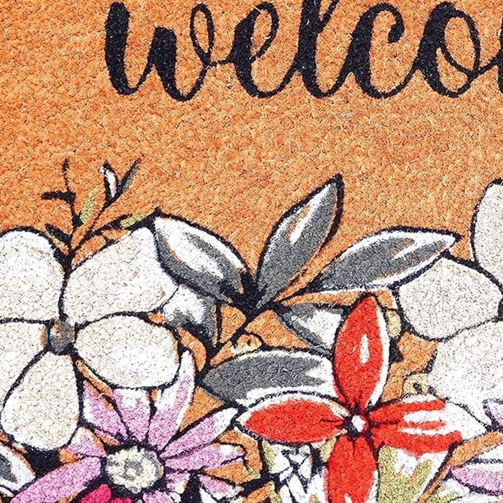 24" X 36" Brown Black And White Floral Welcome Outdoor Coir Door Mat - Homeroots - Flyclothing LLC