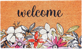 20" X 34" Brown Black And White Floral Welcome Outdoor Coir Door Mat - Homeroots - Flyclothing LLC