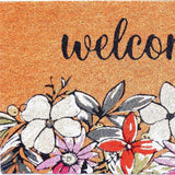 20" X 34" Brown Black And White Floral Welcome Outdoor Coir Door Mat - Homeroots - Flyclothing LLC