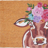 24" X 36" Brown And Pink Floral Cow Outdoor Coir Door Mat - Homeroots - Flyclothing LLC