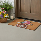 24" X 36" Brown And Pink Floral Cow Outdoor Coir Door Mat - Homeroots - Flyclothing LLC