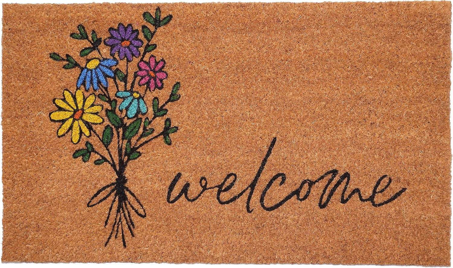 17" X 29" Brown Black And Green Floral Bouquet Welcome Outdoor Coir Door Mat - Homeroots - Flyclothing LLC