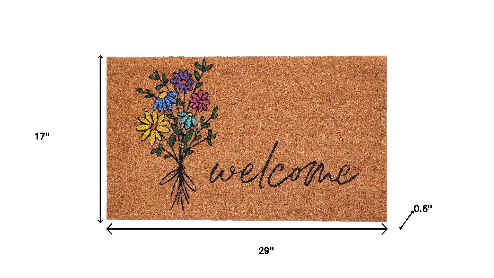 17" X 29" Brown Black And Green Floral Bouquet Welcome Outdoor Coir Door Mat - Homeroots - Flyclothing LLC