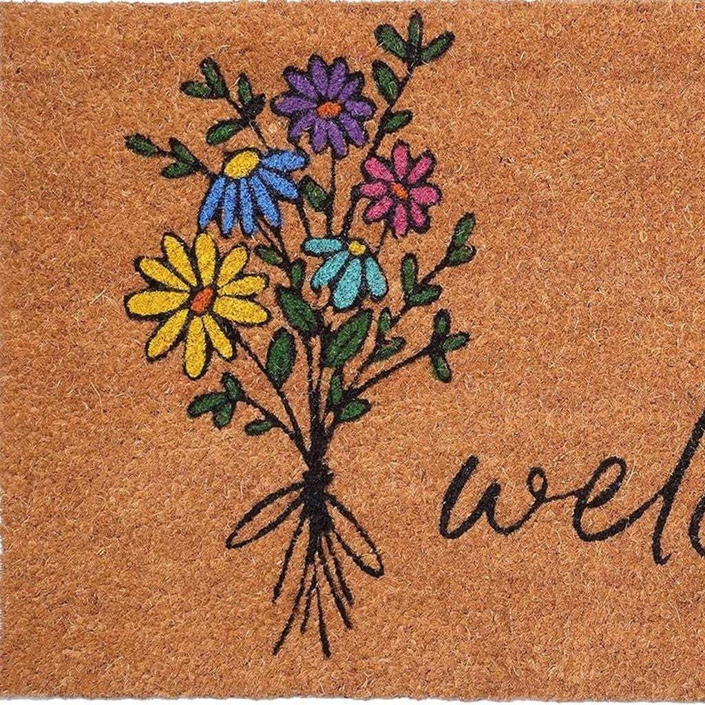 17" X 29" Brown Black And Green Floral Bouquet Welcome Outdoor Coir Door Mat - Homeroots - Flyclothing LLC