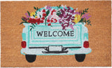 17" X 29" Brown Aqua And Red Floral Welcome Outdoor Coir Door Mat - Homeroots - Flyclothing LLC