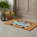17" X 29" Brown Aqua And Red Floral Welcome Outdoor Coir Door Mat - Homeroots - Flyclothing LLC