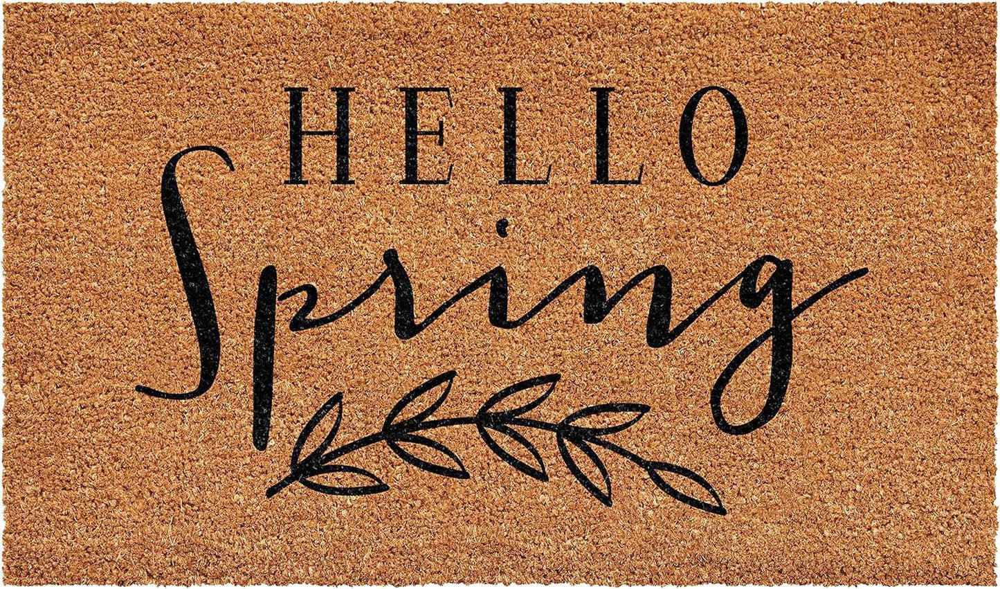 17" X 29" Brown And Black Hello Spring Outdoor Coir Door Mat - Homeroots - Flyclothing LLC