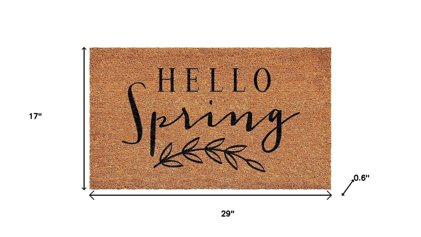 17" X 29" Brown And Black Hello Spring Outdoor Coir Door Mat - Homeroots - Flyclothing LLC