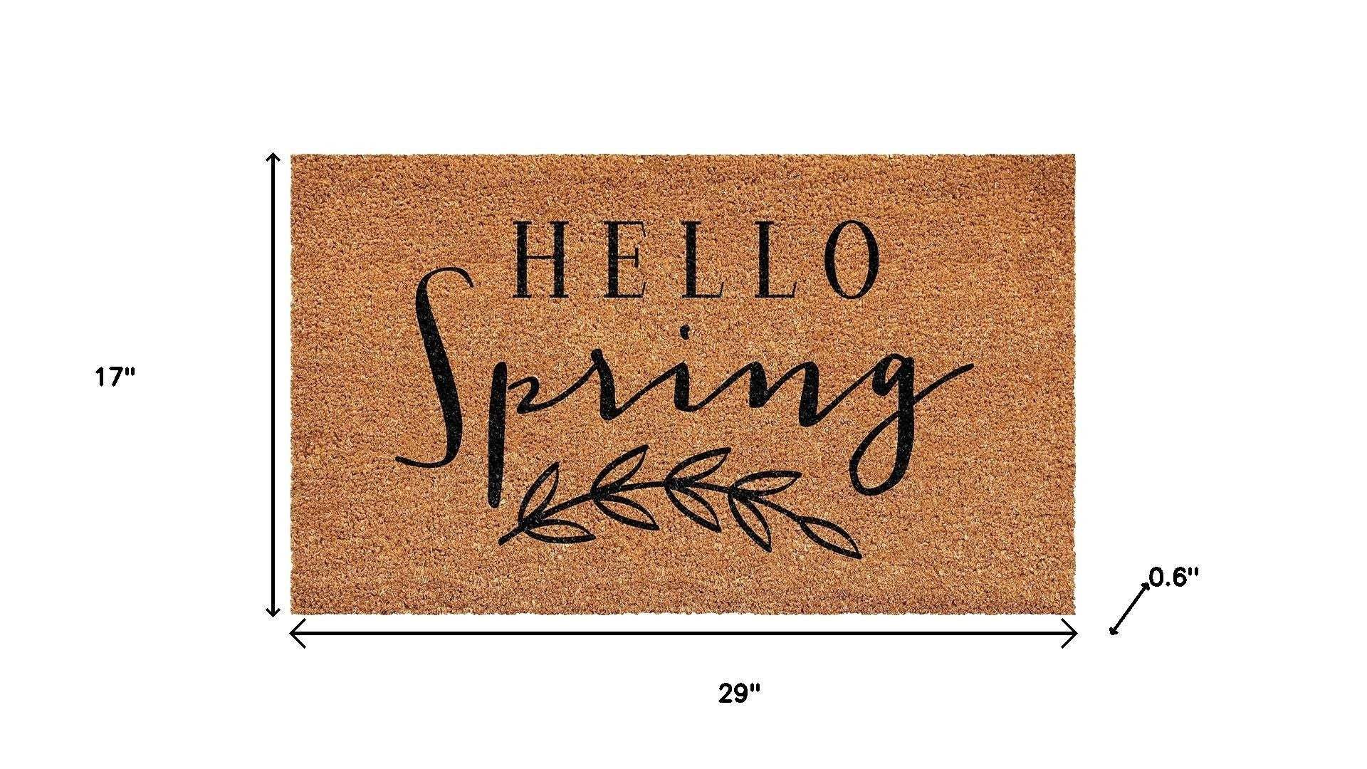 17" X 29" Brown And Black Hello Spring Outdoor Coir Door Mat - Homeroots - Flyclothing LLC