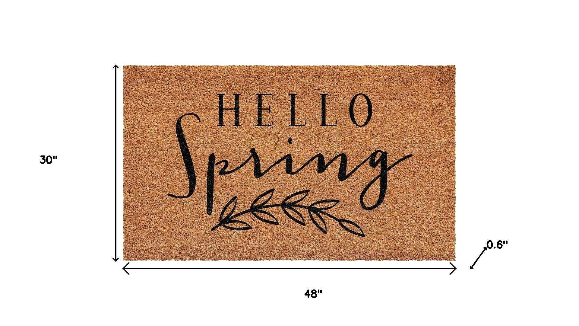 30" X 48" Brown And Black Hello Spring Outdoor Coir Door Mat - Homeroots - Flyclothing LLC