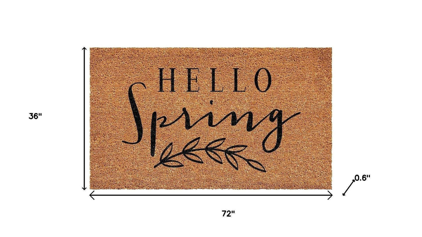 36" X 72" Brown And Black Hello Spring Outdoor Coir Door Mat - Homeroots - Flyclothing LLC