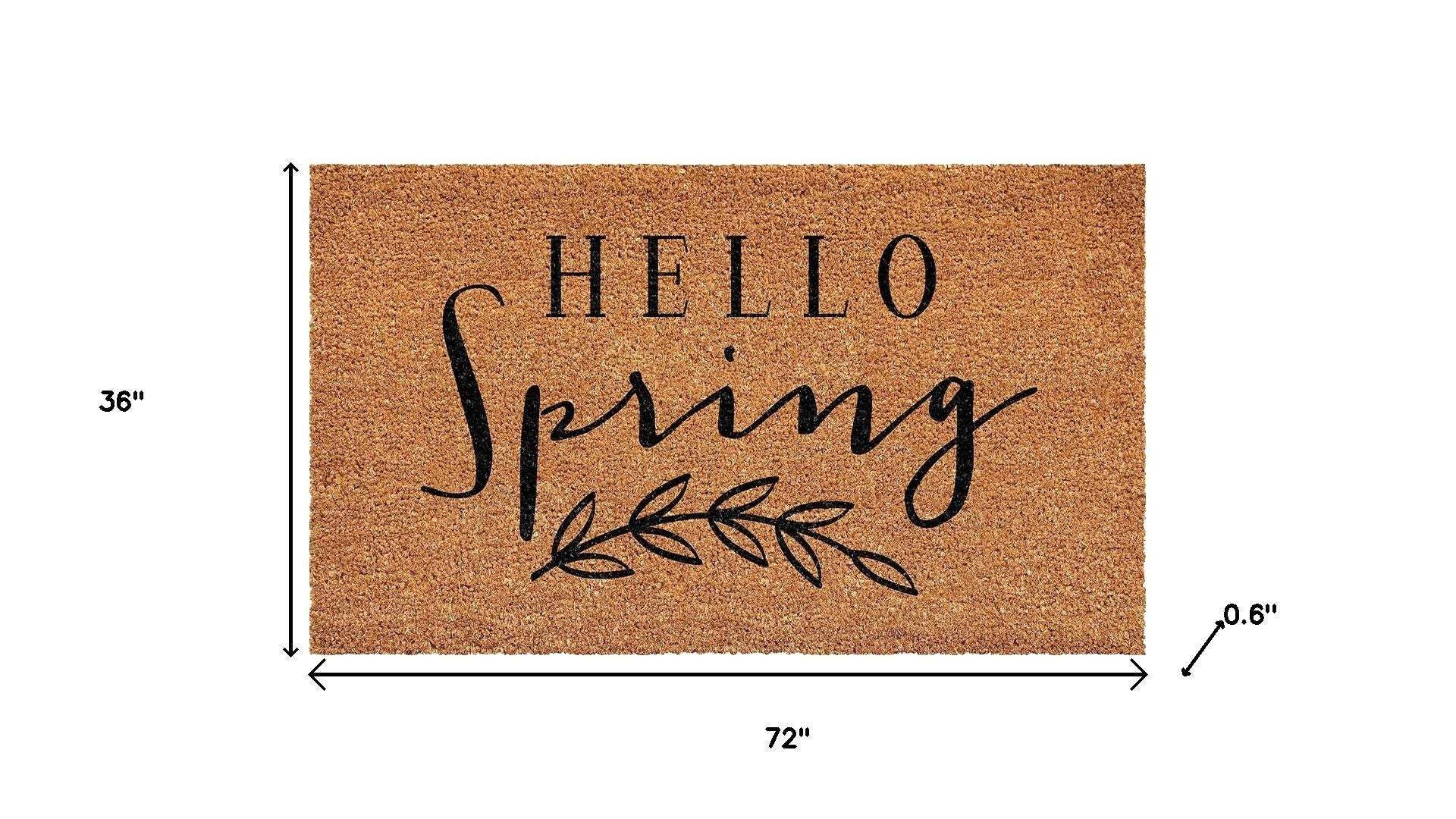 36" X 72" Brown And Black Hello Spring Outdoor Coir Door Mat - Homeroots - Flyclothing LLC