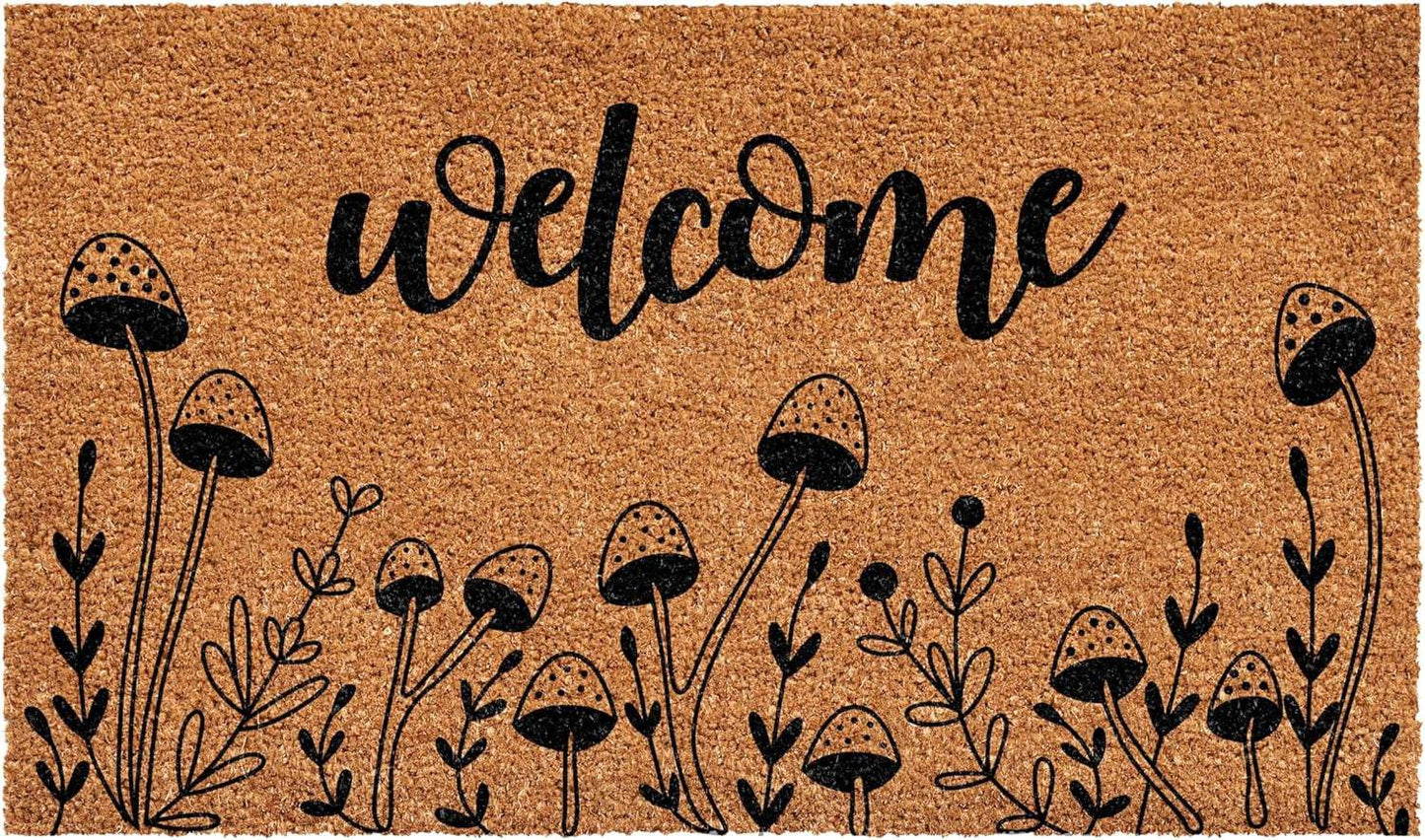 17" X 29" Brown And Black Mushrooms Welcome Outdoor Coir Door Mat - Homeroots - Flyclothing LLC