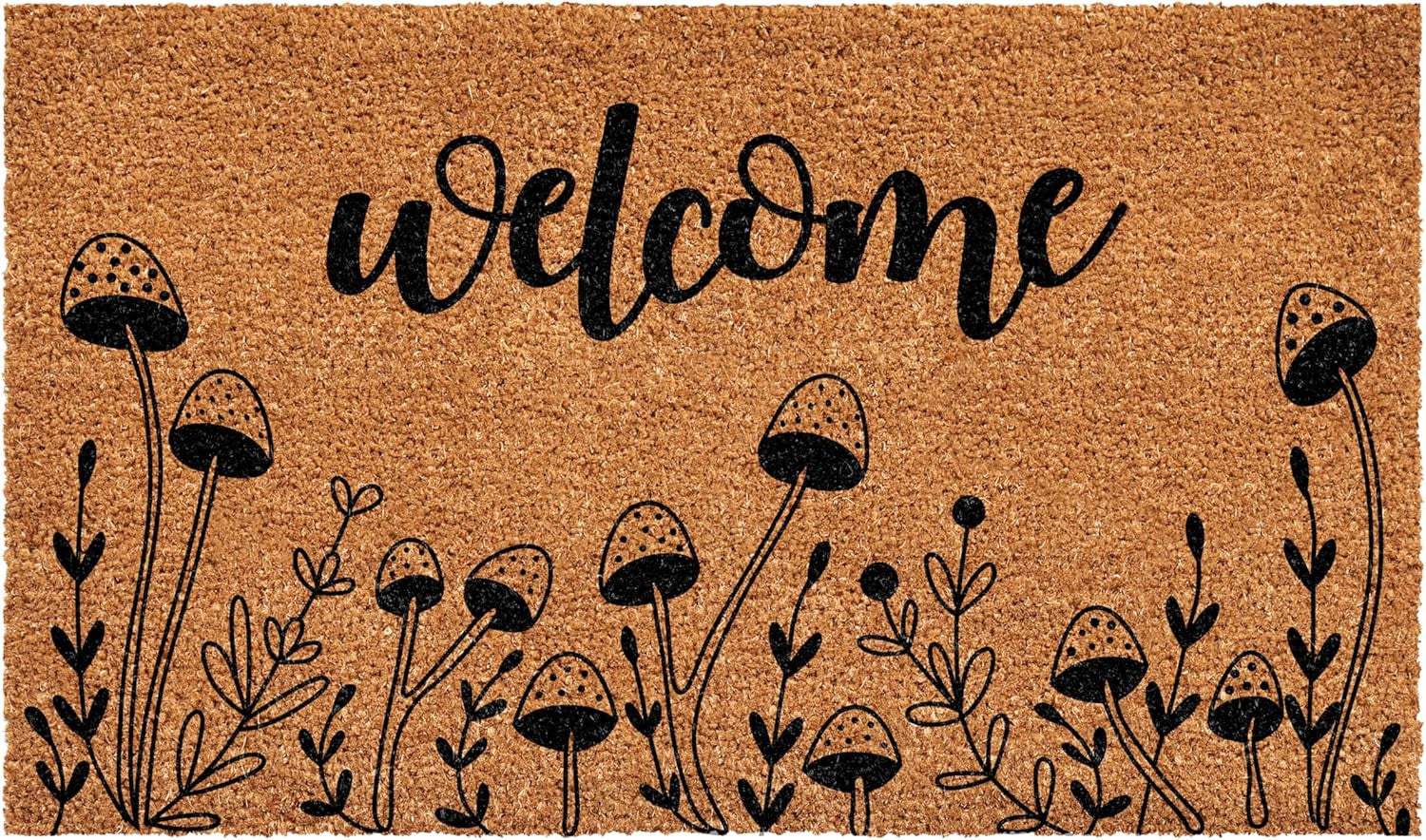 17" X 29" Brown And Black Mushrooms Welcome Outdoor Coir Door Mat - Homeroots - Flyclothing LLC