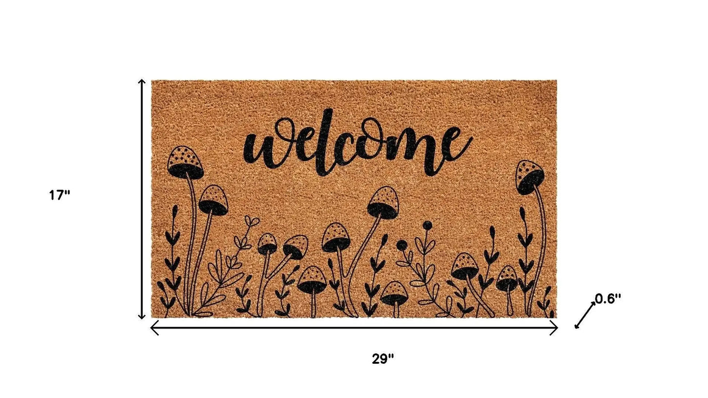 17" X 29" Brown And Black Mushrooms Welcome Outdoor Coir Door Mat - Homeroots - Flyclothing LLC