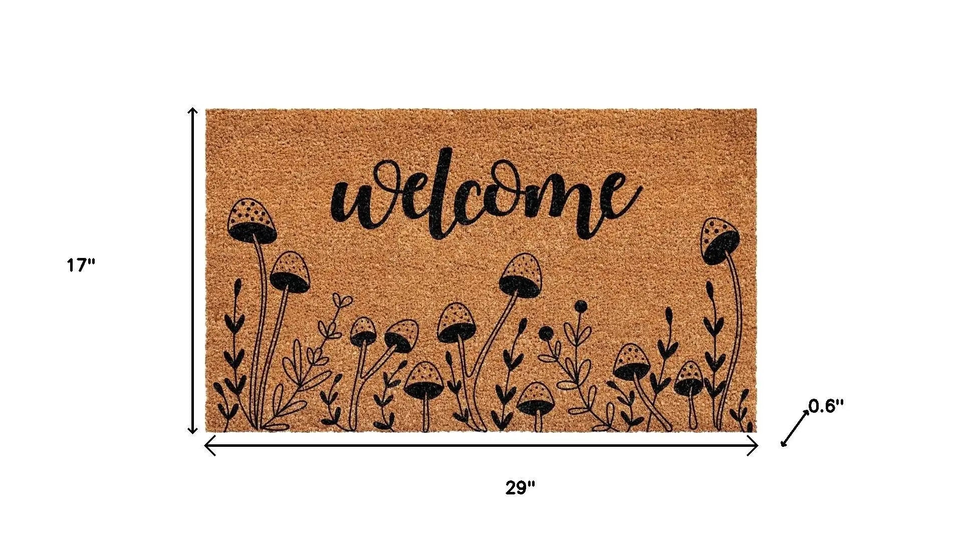 17" X 29" Brown And Black Mushrooms Welcome Outdoor Coir Door Mat - Homeroots - Flyclothing LLC