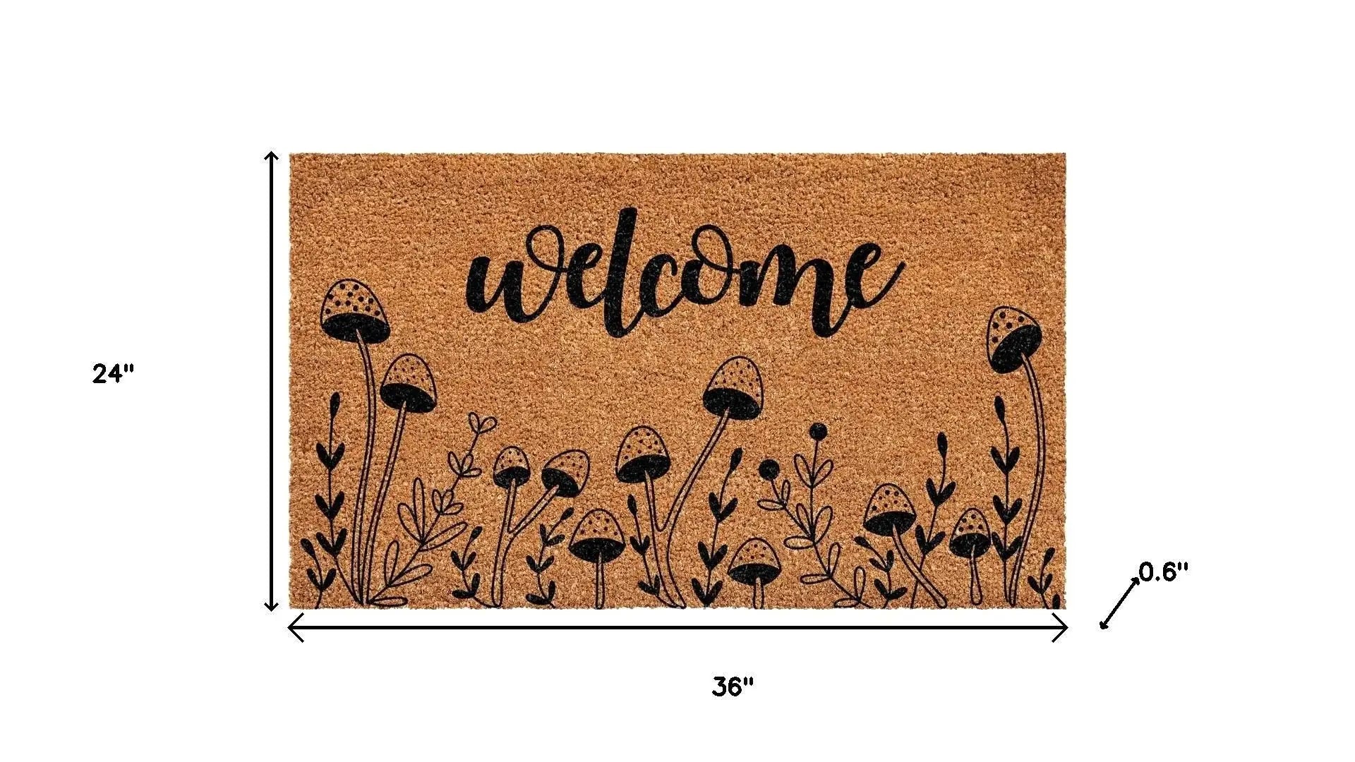 24" X 36" Brown And Black Mushrooms Welcome Outdoor Coir Door Mat - Homeroots - Flyclothing LLC