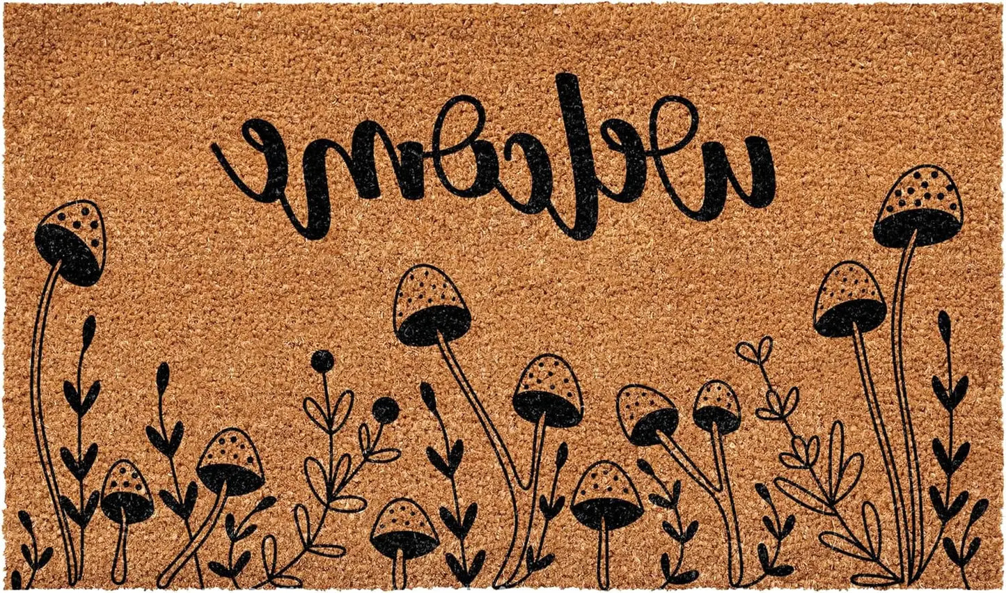 24" X 36" Brown And Black Mushrooms Welcome Outdoor Coir Door Mat - Homeroots - Flyclothing LLC