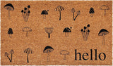 17" X 29" Brown And Black Mushrooms Hello Outdoor Coir Door Mat - Homeroots - Flyclothing LLC