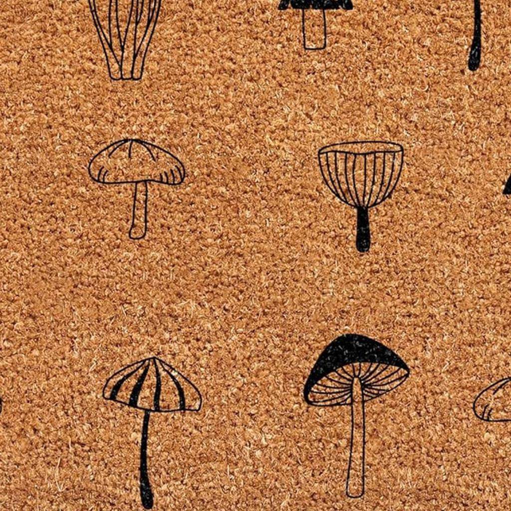 17" X 29" Brown And Black Mushrooms Hello Outdoor Coir Door Mat - Homeroots - Flyclothing LLC