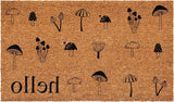 17" X 29" Brown And Black Mushrooms Hello Outdoor Coir Door Mat - Homeroots - Flyclothing LLC