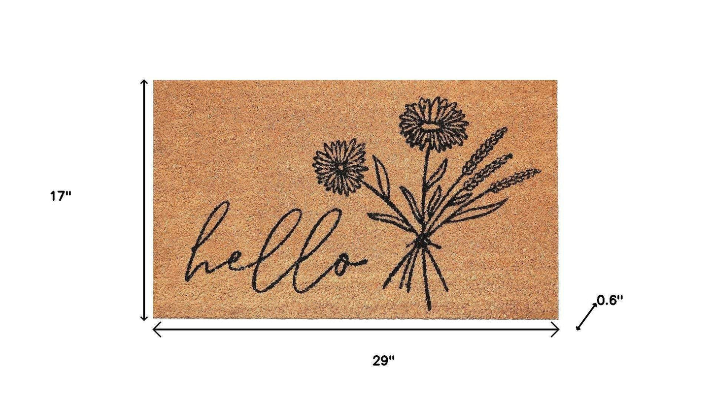 17" X 29" Brown And Black Floral Hello Outdoor Coir Door Mat - Homeroots - Flyclothing LLC