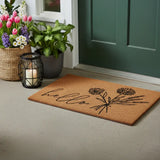 17" X 29" Brown And Black Floral Hello Outdoor Coir Door Mat - Homeroots - Flyclothing LLC