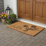 30" X 48" Brown And Black Floral Hello Outdoor Coir Door Mat - Homeroots - Flyclothing LLC